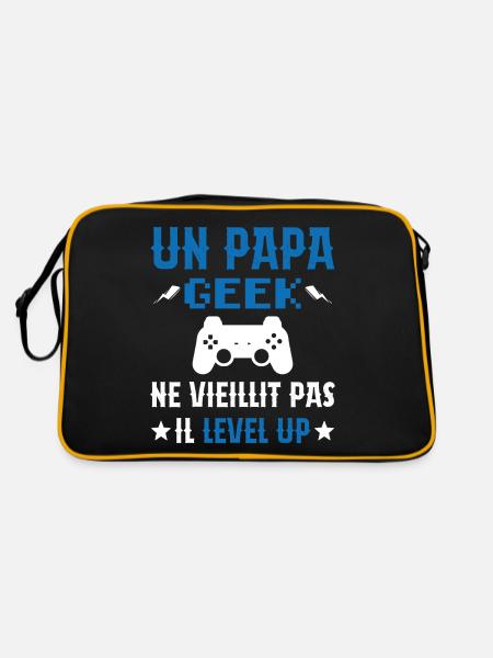 Un Papa Geek Ne Vieillit Pas Il Level Up - Sac Retro - noir/or - Dos