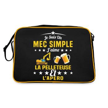 Un Mec Simple J'aime La Pelleteuse Et L'apéro - Sac Retro - noir/or - Dos