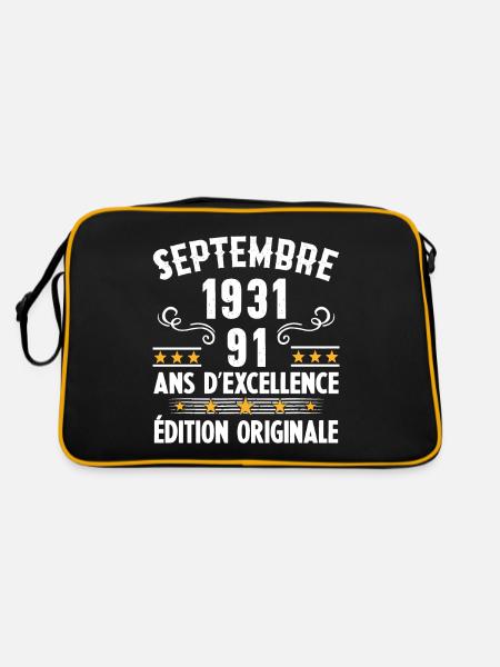 91 Ans Anniversaire Vintage Né(e) Septembre 1931 - Sac Retro - noir/or - Dos