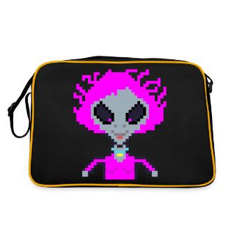 Pixel Alien "Violet Crazy" - Retro Tasche - Schwarz/Gold - Hinten