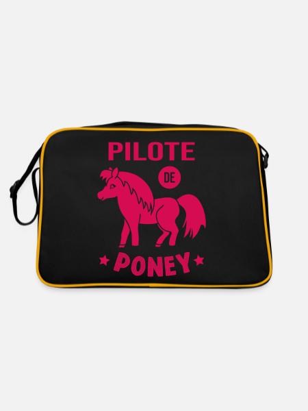 Pilote De Poney Humour Cadeau Équitation Cavalière - Sac Retro - noir/or - Dos
