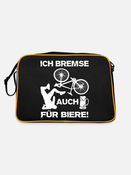 Lustige Fahrrad Sprüche Bier Spaß - Retro Tasche - Schwarz/Gold - Hinten