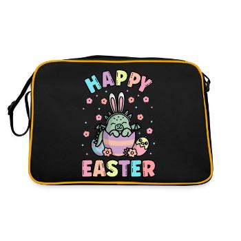 Frohe Ostern Drache mit Hasenohren Frühling - Retro Tasche - Schwarz/Gold - Hinten
