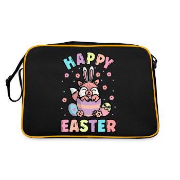 Frohen Osterfuchs mit Hasenohren Frühling - Retro Tasche - Schwarz/Gold - Hinten