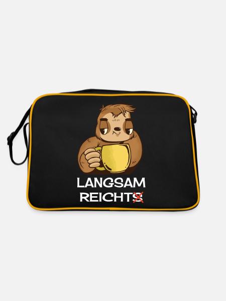Lustiges Faultier Kaffee Spruch Langsam Reichts - Retro Tasche - Schwarz/Gold - Hinten