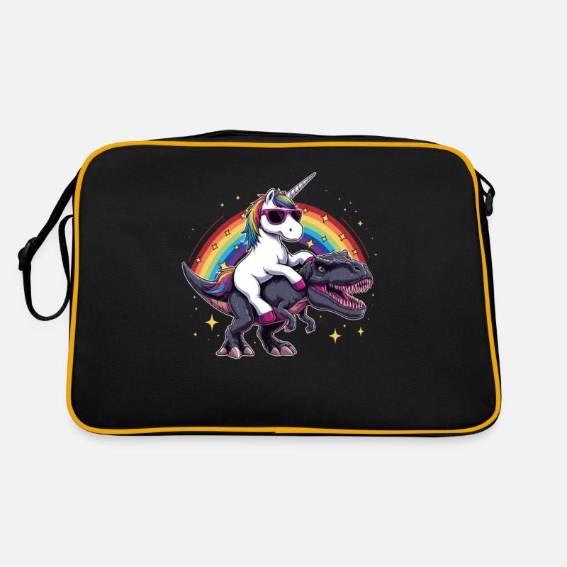 Einhorn-Dinosaurier-T-Rex-Geschenk für Mädchenspaß - Retro Tasche - Schwarz/Gold