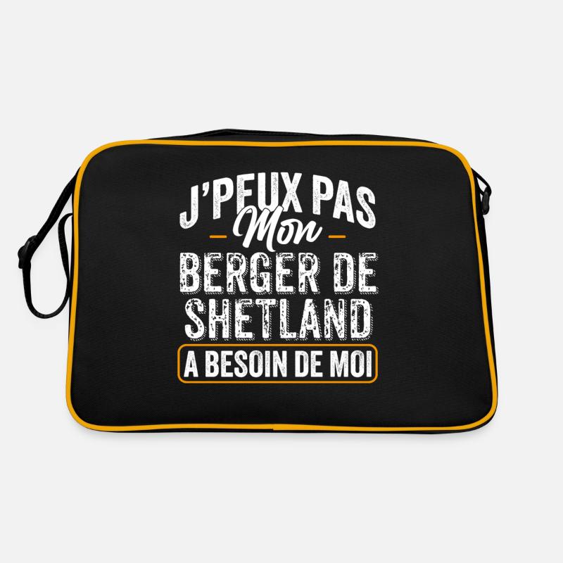 J'Peux Pas Mon Berger de Shetland A Besoin De Moi - Sac Retro - noir/or