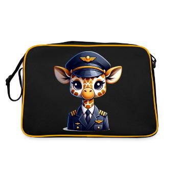 Cute Giraffe Pilot - Retro Tasche - Schwarz/Gold - Hinten