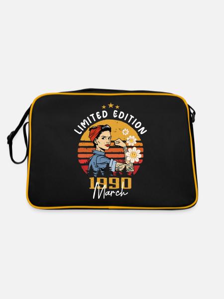Frauen im März 1990 Geboren Geburtstag 1990 - Retro Tasche - Schwarz/Gold - Hinten