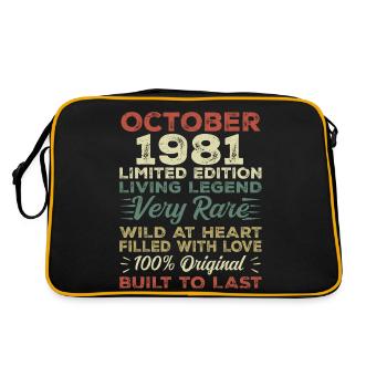 1981 Oktober 1981 Geburtstag Oktober 1981 Original - Retro Tasche - Schwarz/Gold - Hinten