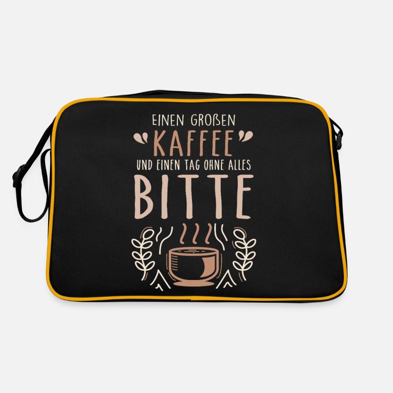 Einen großen Kaffee und einen Tag ohne alles bitte - Retro Tasche - Schwarz/Gold