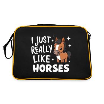 Pferd Pferde Reiten Pferdereiten Sprungreiten - Retro Tasche - Schwarz/Gold - Hinten