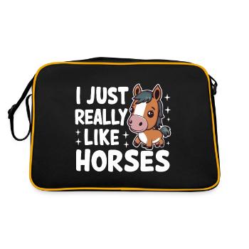 Pferd Pferde Reiten Pferdereiten Sprungreiten - Retro Tasche - Schwarz/Gold - Hinten