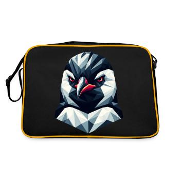 Pinguin Porträt Geometrie Kunstdesign - Retro Tasche - Schwarz/Gold - Hinten