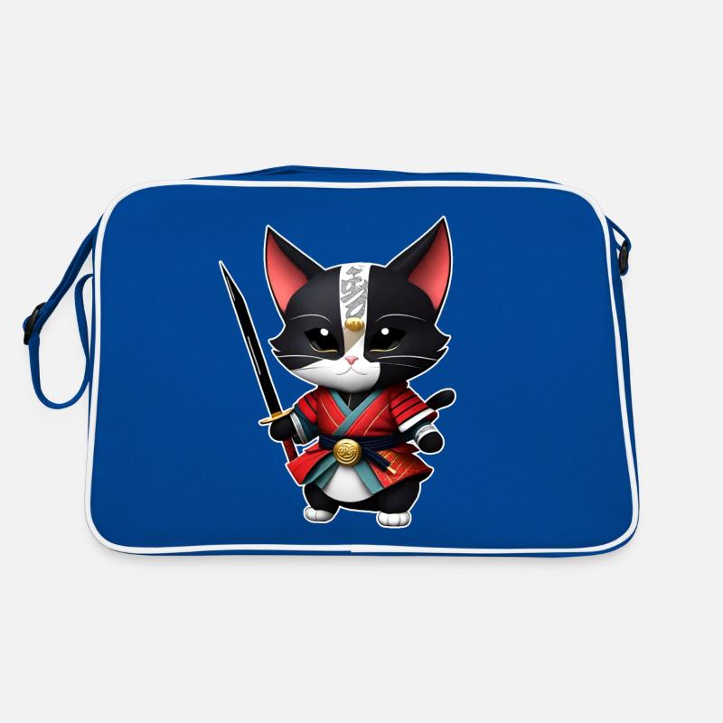 Mignon chat samouraï avec épée katana Sac Retro