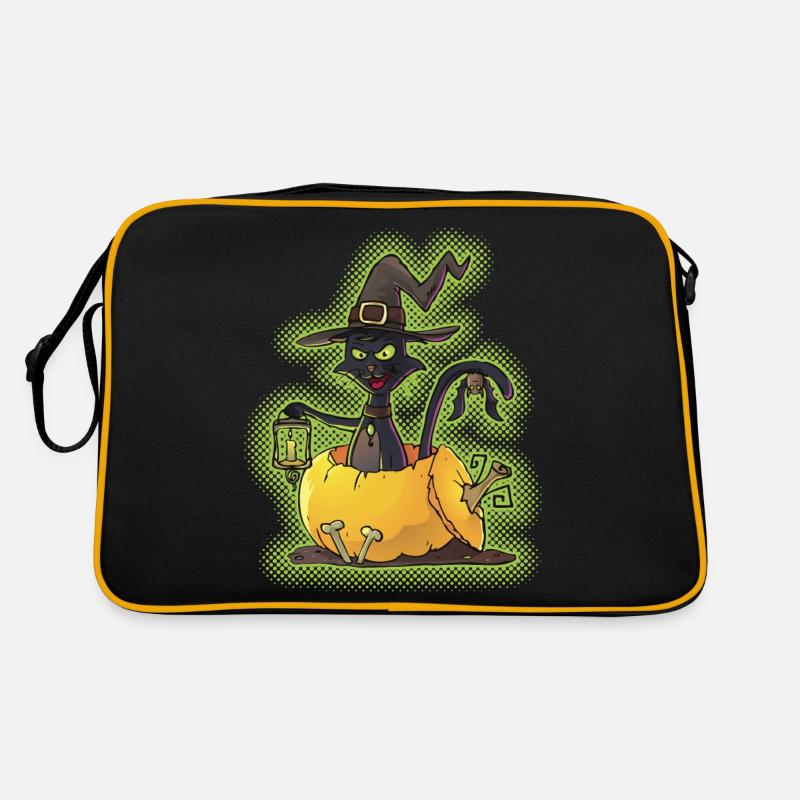 Halloween Black Witch Cat in Pumpkin Retro Bag