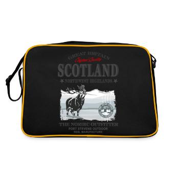 Scotland - Deer - Hirsch - Retro Tasche - Schwarz/Gold - Hinten