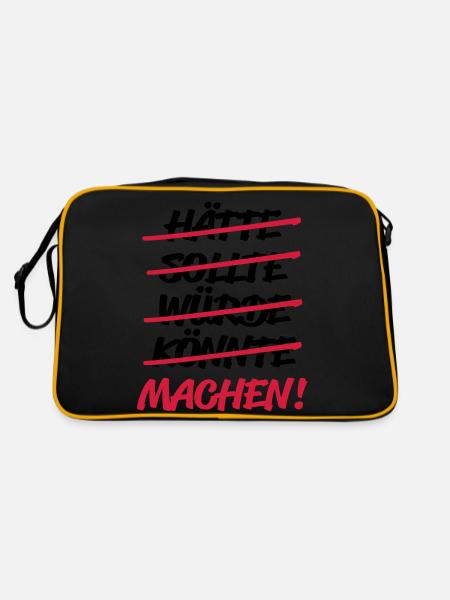 hätte sollte würde könnte - MACHEN! - Retro Tasche - Schwarz/Gold - Hinten