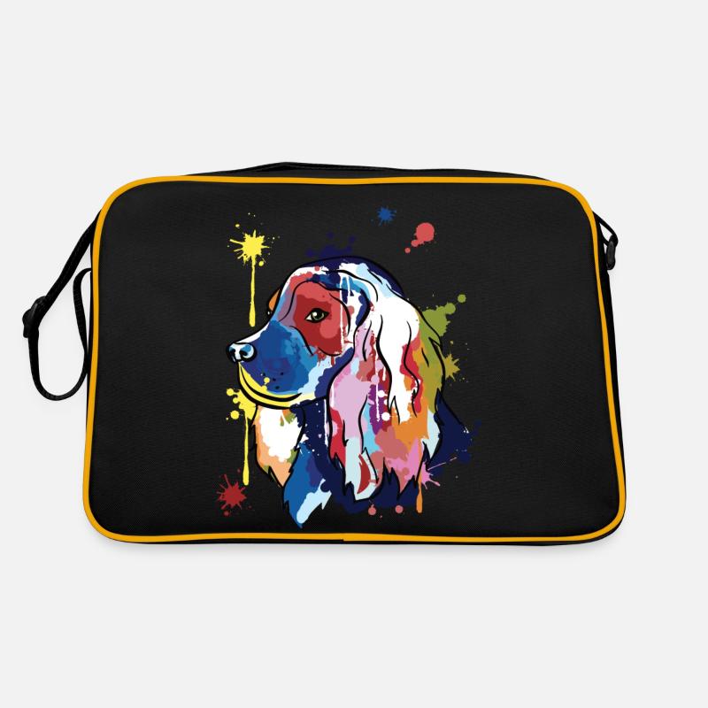 Cocker spaniel - bunte Illustration - Retro Tasche - Schwarz/Gold
