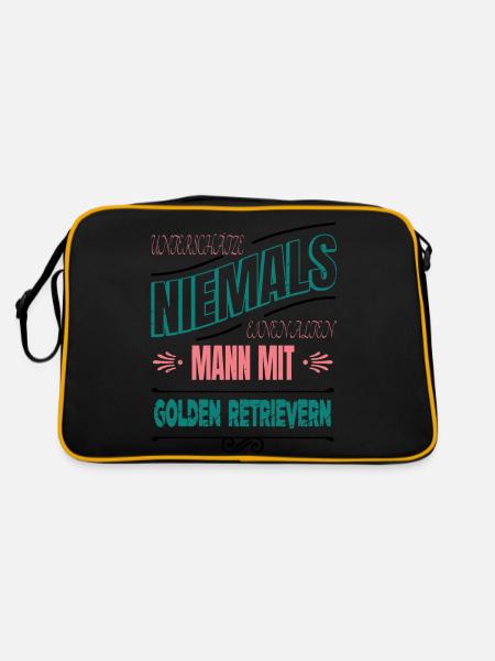 großpapa lieblingshund lustig geburt pfote welpe - Retro Tasche - Schwarz/Gold - Hinten