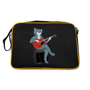 CAT PLAYS THE BLUES - cat playing guitar - Retro Bag - black/gold - Back