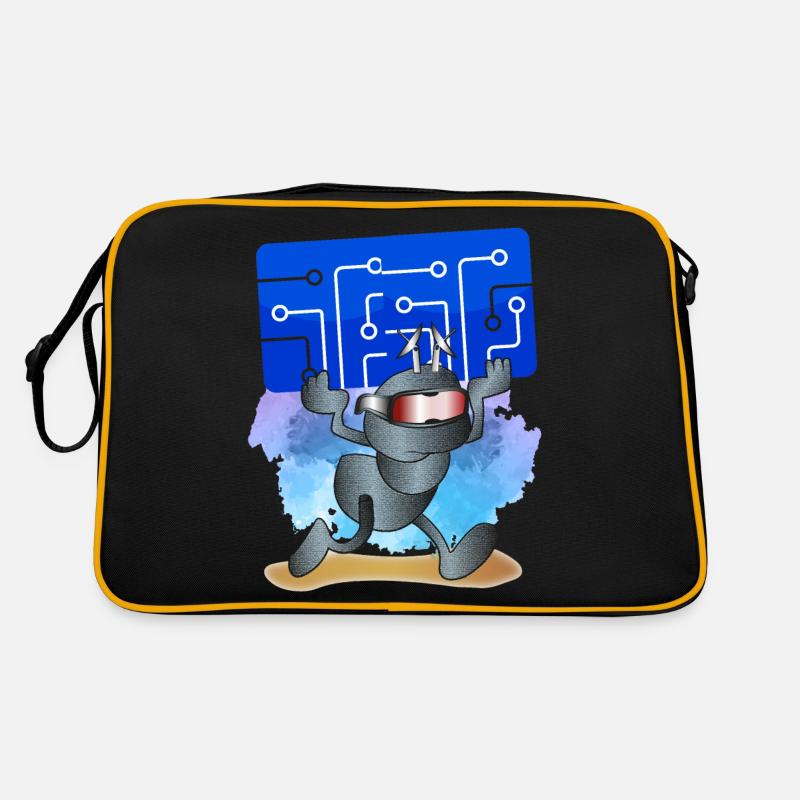 Cyborg-Ameise trägt einen Chip Retro Tasche