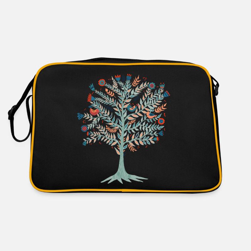 Arbre. Arbre de vie. Yggdrasil - Sac Retro - noir/or