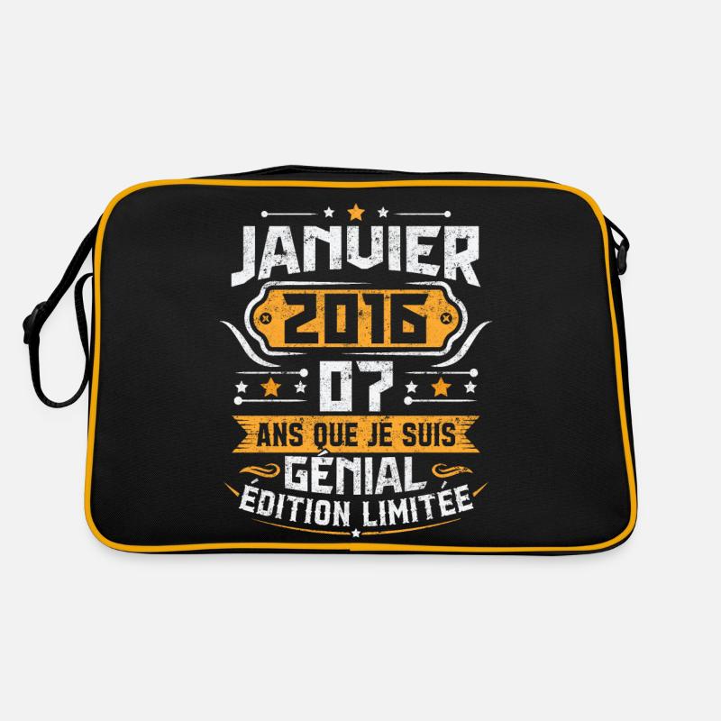Retro Geburtstagsgeschenk 7 Jahre Januar 2016 - Retro Tasche - Schwarz/Gold