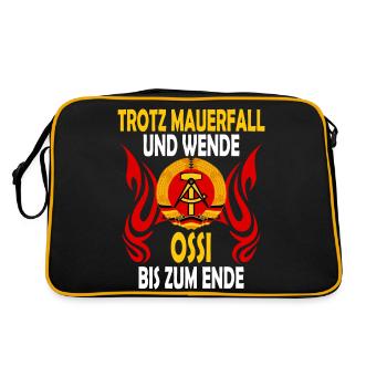 Trotz Mauerfall und Wende Ossi bis zum Ende - Retro Tasche - Schwarz/Gold - Hinten