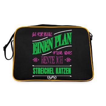 streunerkatze säugetier falbkatze lustiger spruch - Retro Tasche - Schwarz/Gold - Hinten