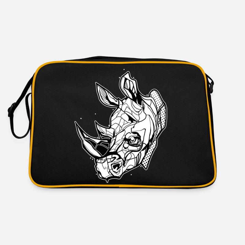 Nashorn // Ilustration // Dickhäuter - Retro Tasche - Schwarz/Gold