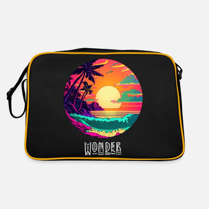 Coucher de soleil à la plage - Sac Retro - noir/or