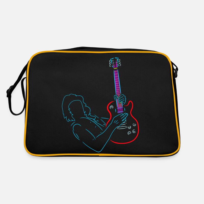 Regenbogenfarbener Gitarrist. Elektrogitarre. Retro Tasche