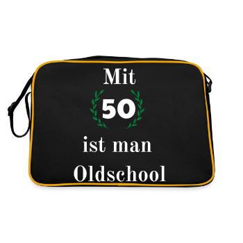 Mit 50 ist man Oldschool. Witziger Geburtstag - Retro Tasche - Schwarz/Gold - Hinten