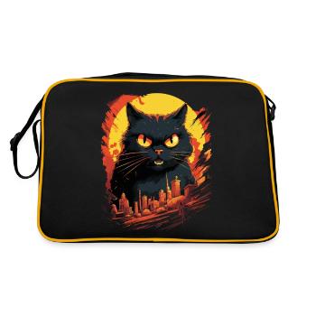 Katze Zerstört Großstadt Wütend Böse Kunst Modern - Retro Tasche - Schwarz/Gold - Hinten