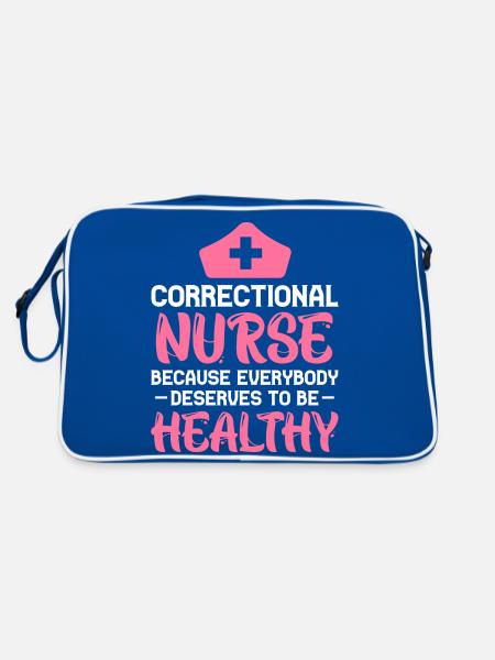 correctional nurse everybody healthy Design - Retro Tasche - Blau/Weiß - Hinten