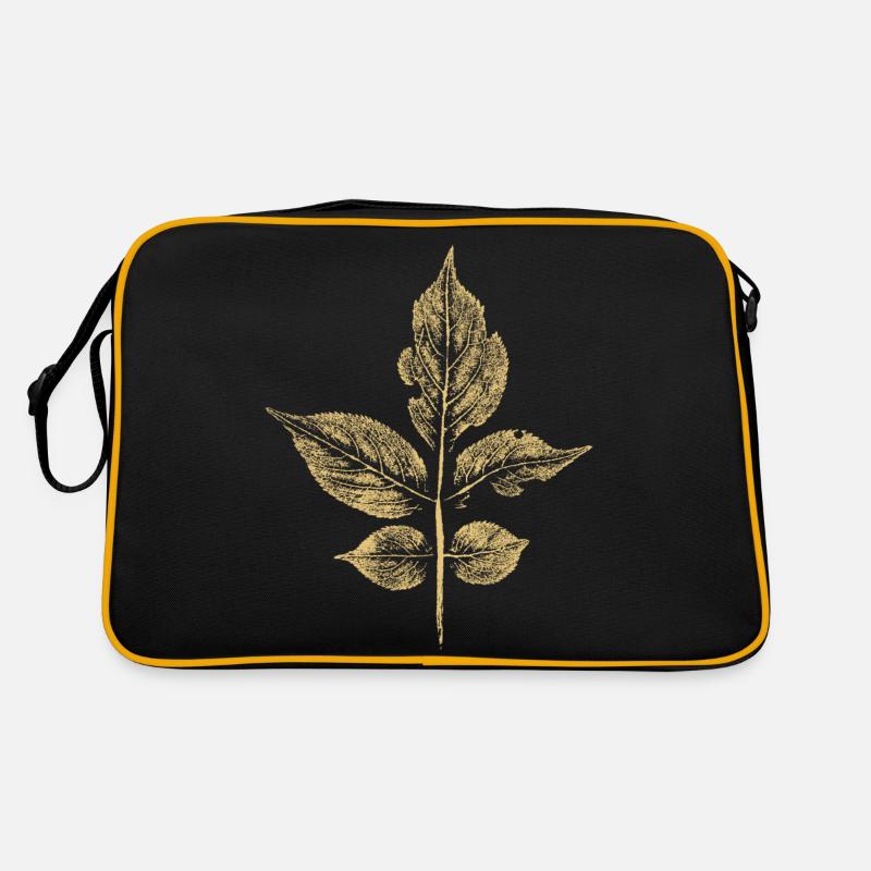 Blatt Holunder (Sambucus) BOTANIK - Retro Tasche - Schwarz/Gold