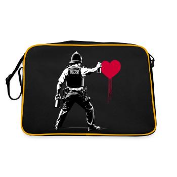 I ♥️ Police StreetArt Banksy style - Retro Tasche - Schwarz/Gold - Hinten