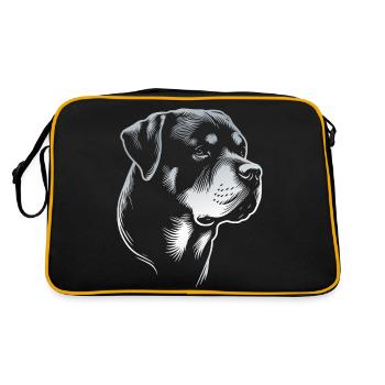 Rottweiler, tête de chien, dessin en argent - Sac Retro - noir/or - Dos