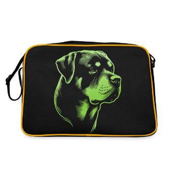 Rottweiler, tête de chien, dessin vert - Sac Retro - noir/or - Dos