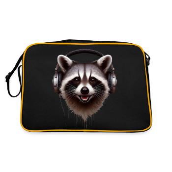 Waschbär mit Kopfhörern - Retro Tasche - Schwarz/Gold - Hinten