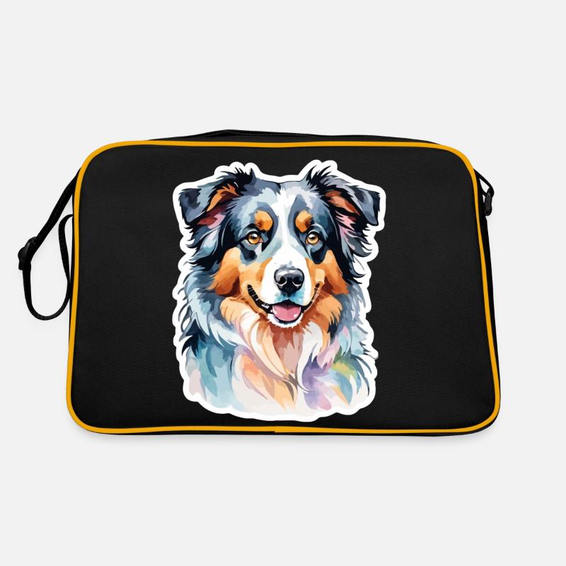 Australian Shepherd Wasserfarben - Retro Tasche - Schwarz/Gold
