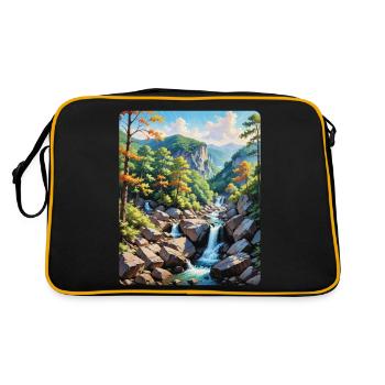 Serene Mountain Waterfall Landscape - Retro Bag - black/gold - Back