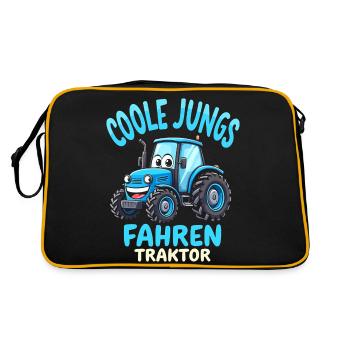 Coole Jungs fahren Traktor Trecker Junge - Retro Tasche - Schwarz/Gold - Hinten