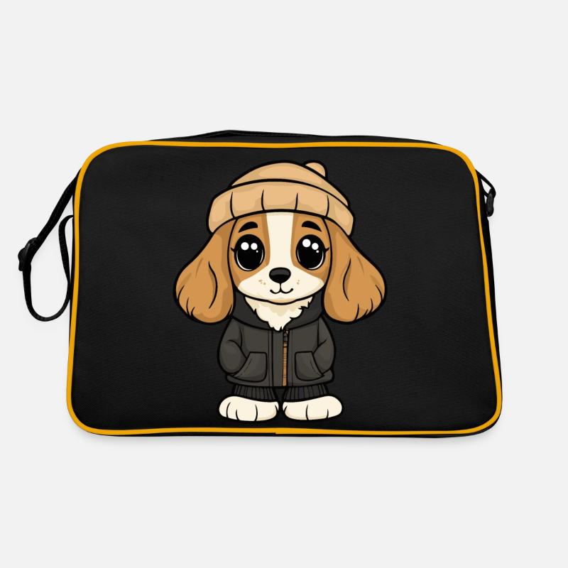 Cocker Spaniel Hund Cartoon - Retro Tasche - Schwarz/Gold