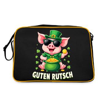 Guten Rutsch Silvester Neujahr Glücksschwein - Retro Tasche - Schwarz/Gold - Hinten