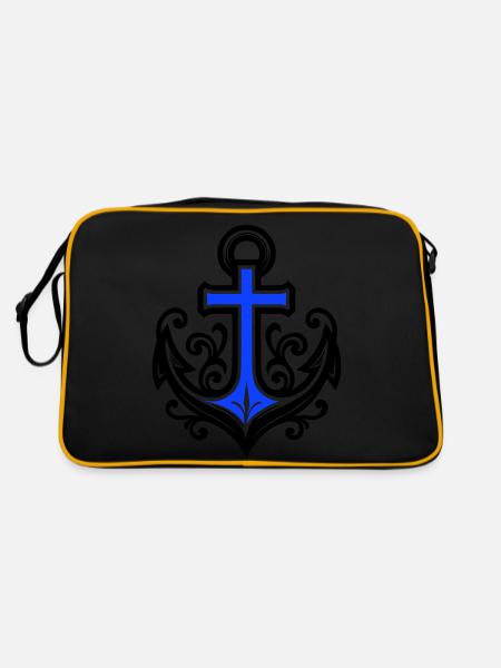 Anker Symbol Kreuz - Retro Tasche - Schwarz/Gold - Hinten