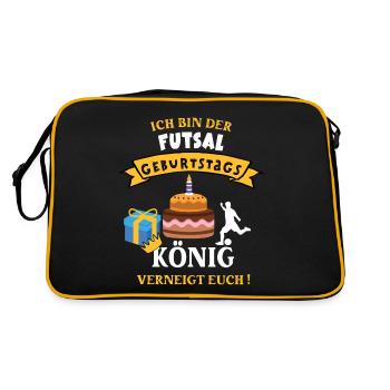 Futsal Geburtstag Spieler Trainer Hallenfußball - Retro Tasche - Schwarz/Gold - Hinten