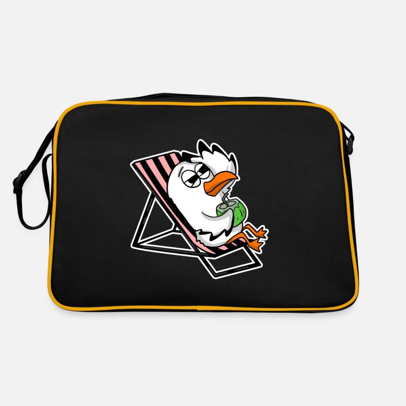 Möwe am Strand - Retro Tasche - Schwarz/Gold