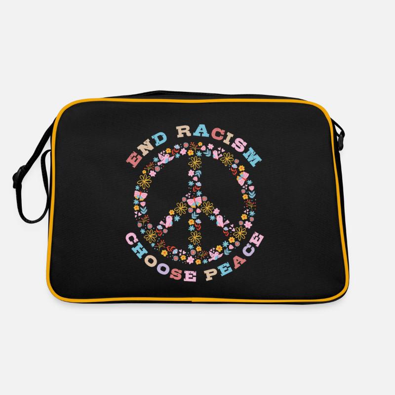 Schluss mit Rassismus, wähle Frieden - Retro Tasche - Schwarz/Gold